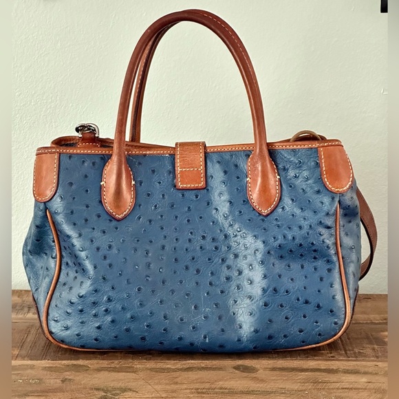 Dooney & Bourke Ostrich Embossed Leather Bag With Crossbody Strap Blue - Picture 6 of 10